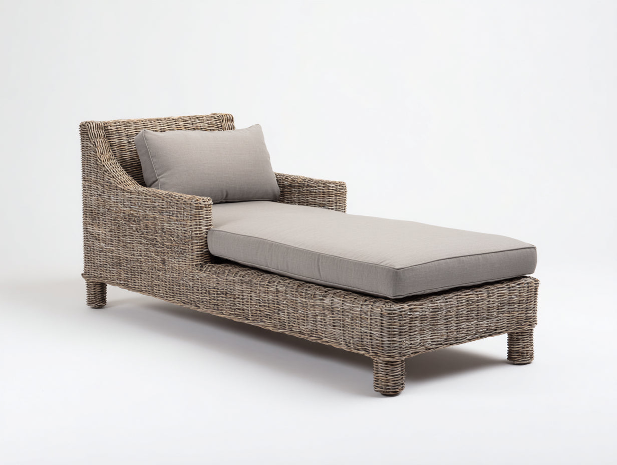 Tumbonas de ratán gris beige 185x75x88 cm para jardín - diseño moderno reclinado