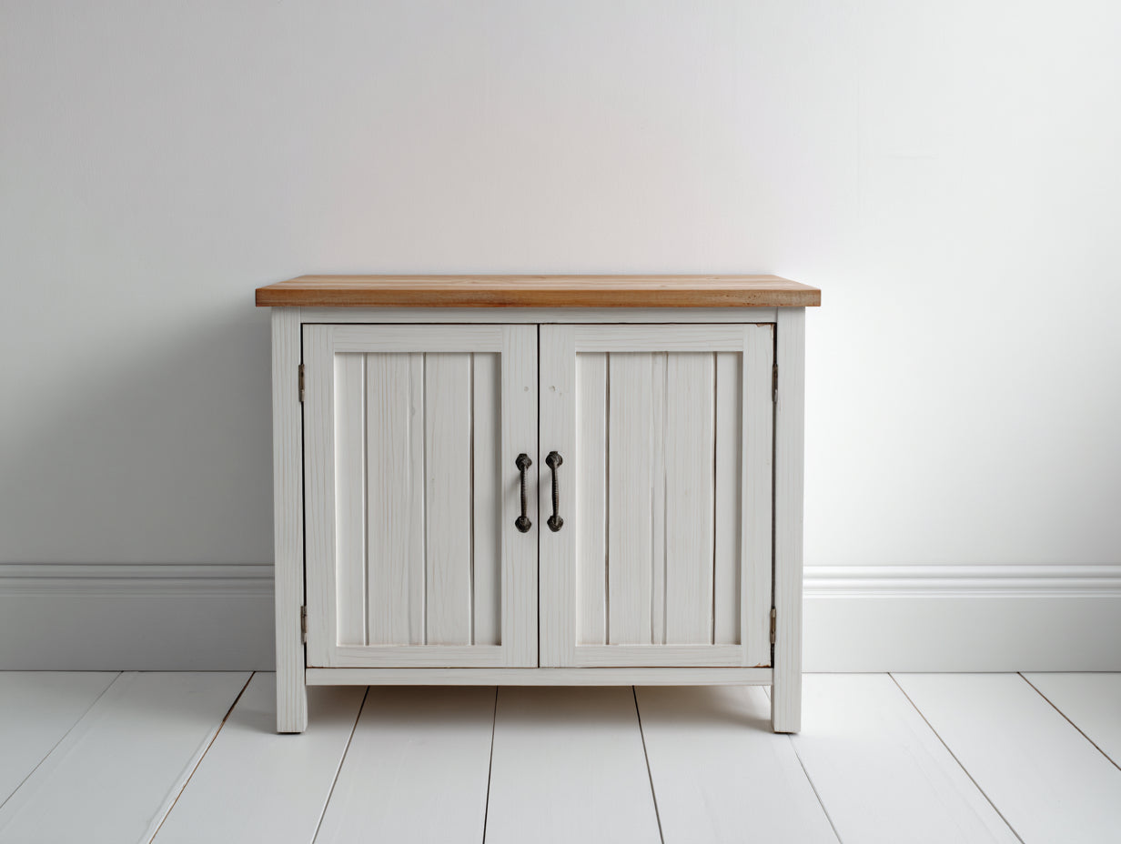 Aparadores 90x40x85 cm - madera blanca y marrón - 2 puertas - estilo rústico moderno