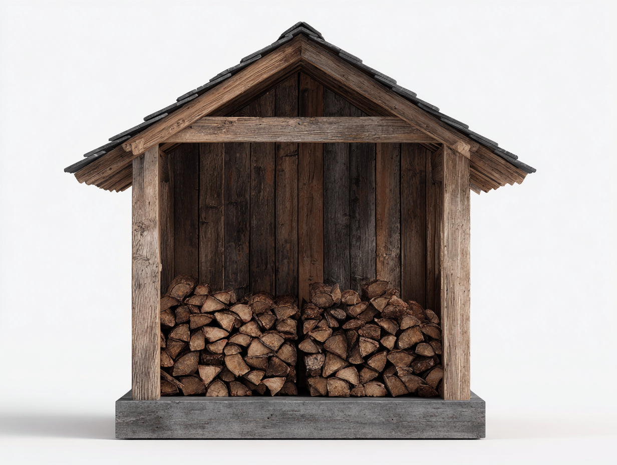 Leñero de exterior madera marrón 150x55x160 cm para jardín - diseño tipo caseta