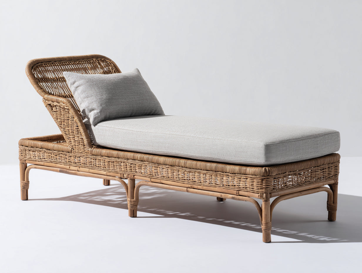 Tumbonas de ratán natural 180x75x77 cm para jardín - beige diseño clásico