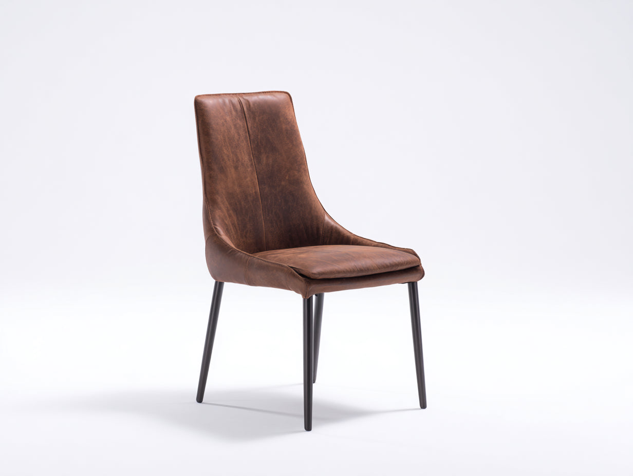 Sillas de comedor Silla de comedor cuero sintético 50x60x90 cm Marrón acolchada con patas metálicas - Estilo industrial