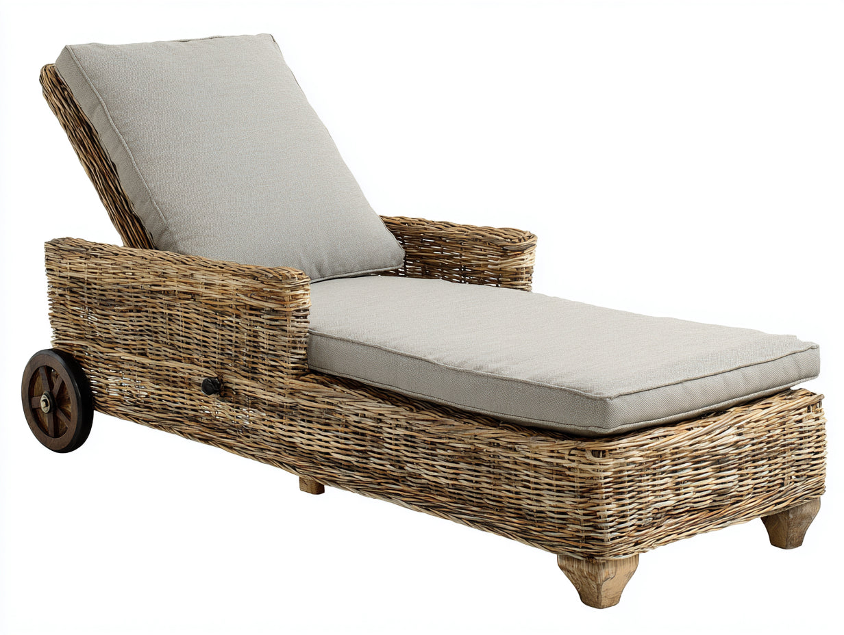 Tumbonas 175x72x85 cm - ratán marrón y beige con ruedas - estilo natural para exterior
