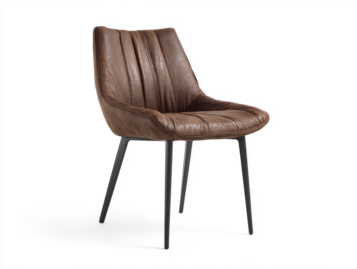 Sillas de comedor - Silla tapizada en cuero sintético con patas metálicas - 54x59x86 cm - Marrón - Estilo industrial