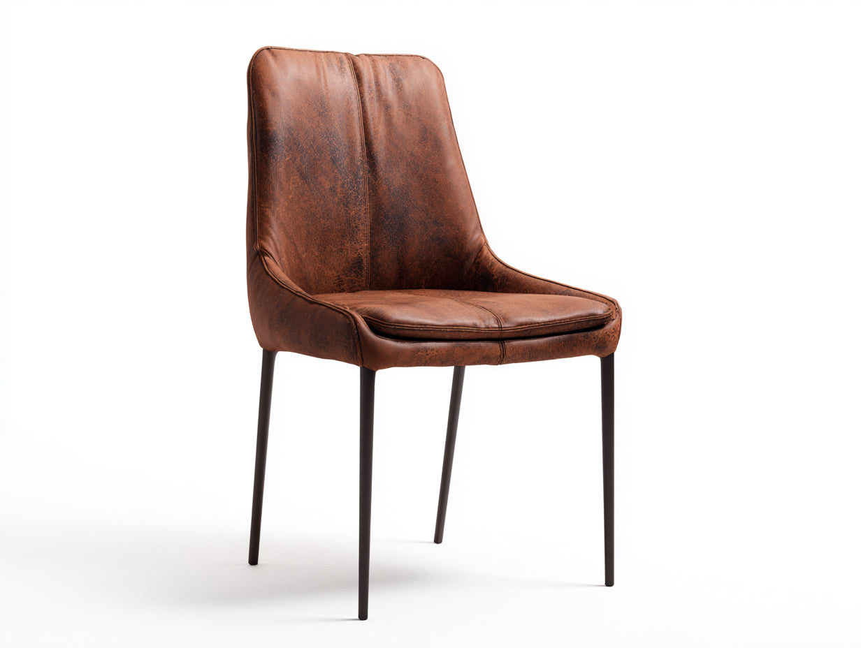 Sillas de comedor - Silla tapizada en cuero sintético con patas metálicas - 52x58x88 cm - Marrón - Estilo industrial