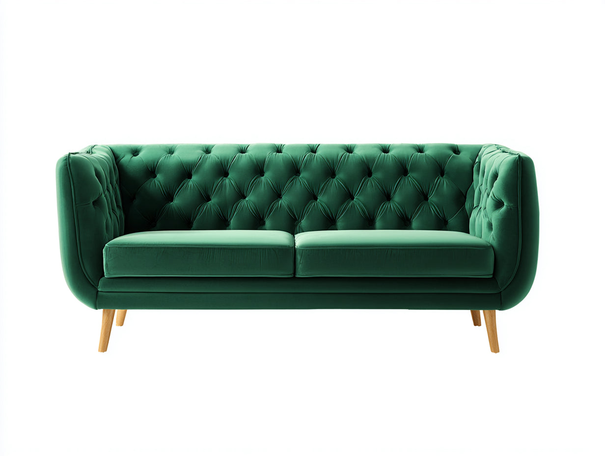 Sofás 2 plazas Sofá 2 plazas terciopelo 160x78x78 cm Verde con capitoné - Estilo chesterfield