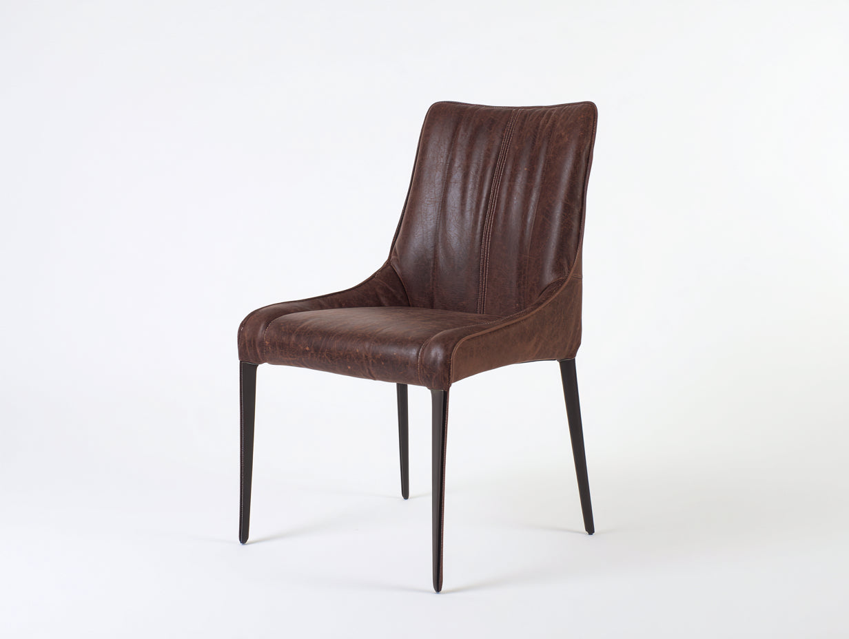Sillas de comedor 50x58x88 cm - cuero sintético marrón y metal negro - asiento tapizado - estilo industrial