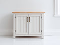 Aparadores - Aparador de madera con 2 puertas - 80x40x78 cm - Blanco-Roble - Estilo clásico