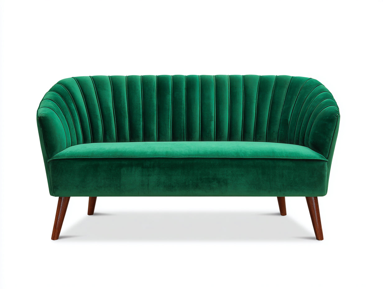 Sofás 2 plazas 135x72x78 cm - terciopelo verde y patas de madera - estilo moderno para salón