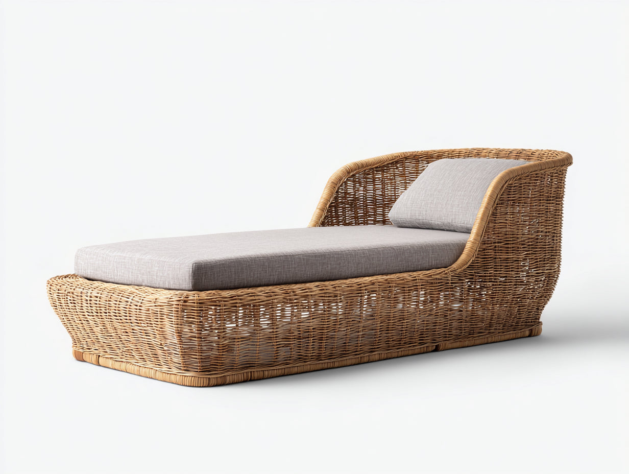 Tumbonas 200x78x82 cm - ratán natural marrón-gris - respaldo curvado - estilo moderno