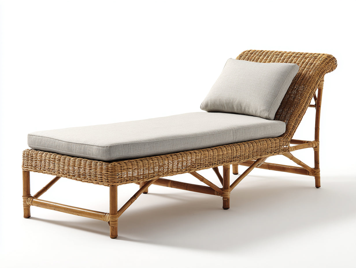 Tumbonas de ratán natural 176x70x75 cm para jardín - beige diseño clásico