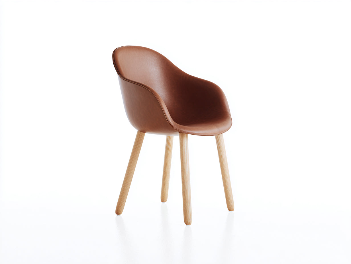 Sillas de comedor 58x56x84 cm - cuero sintético marrón y madera natural - con reposabrazos - estilo moderno