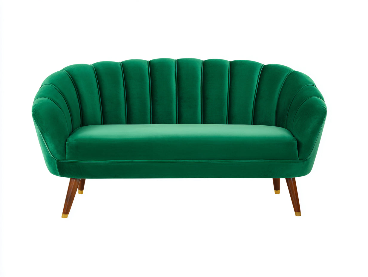 Sofás 2 plazas 140x74x80 cm - terciopelo verde y patas de madera - estilo moderno para salón